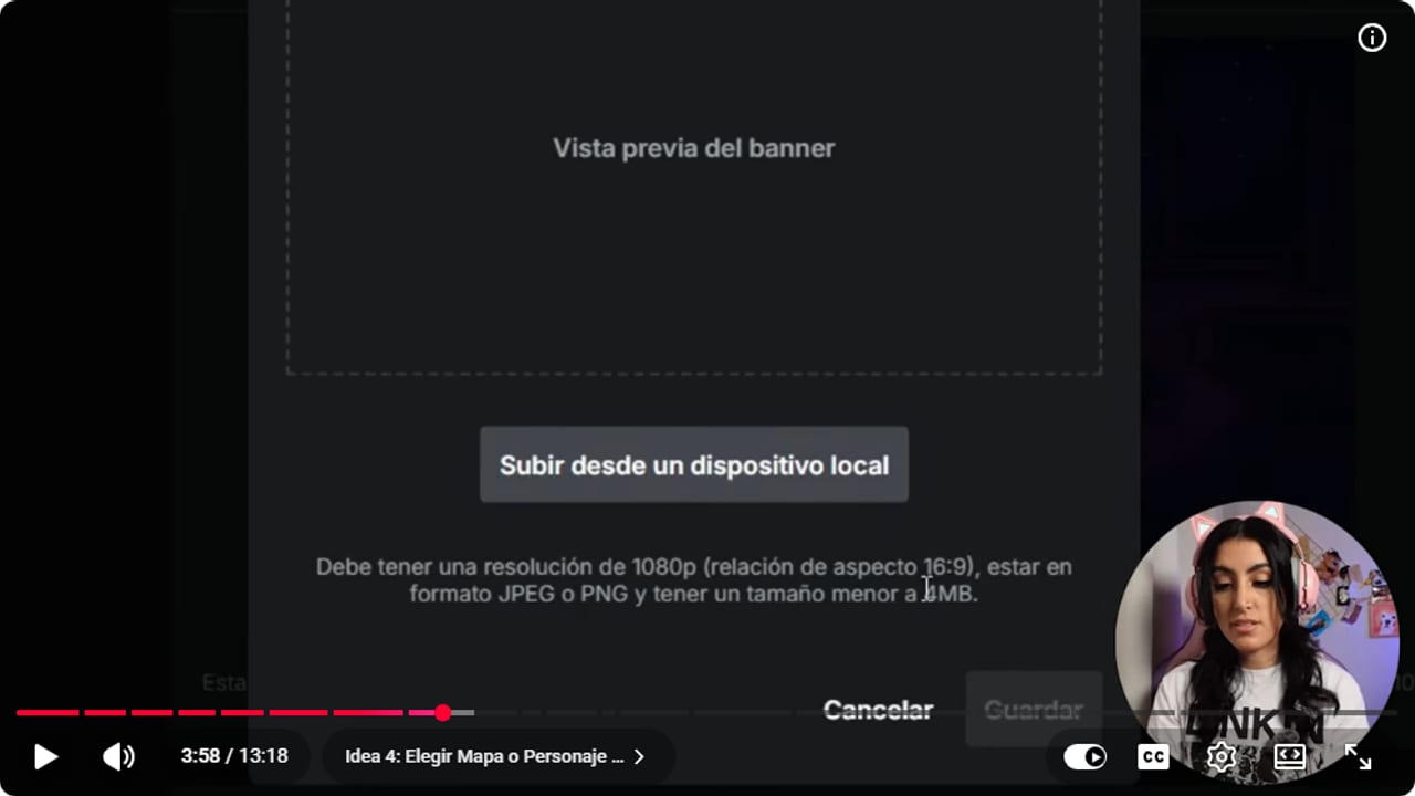 Kick offline banner dialog asking for 1080p at a 16:9 aspect ratio, JPEG or PNG, under 4 MB