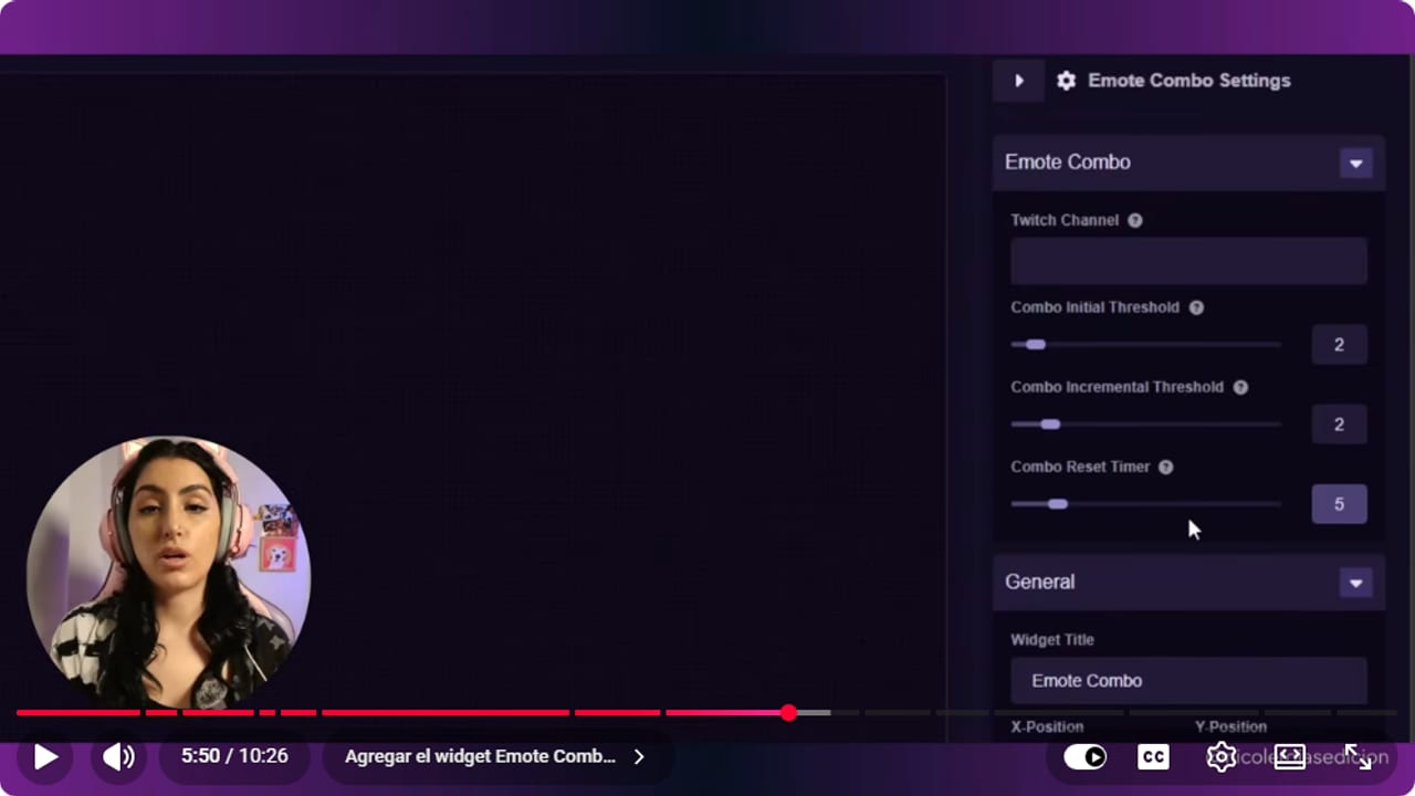 Emote Combo Settings panel with Initial Threshold at 2, Incremental Threshold at 2 and Reset Timer at 5