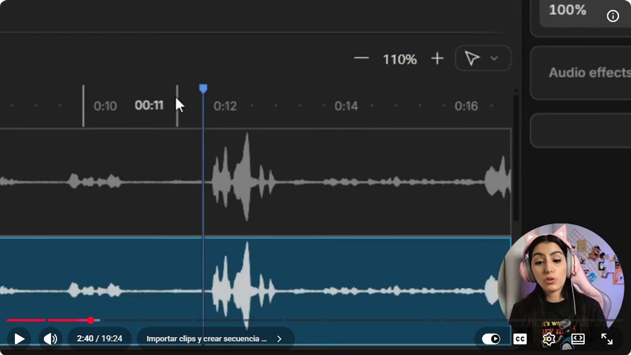 Descript timeline with two stacked audio tracks and their peaks lined up