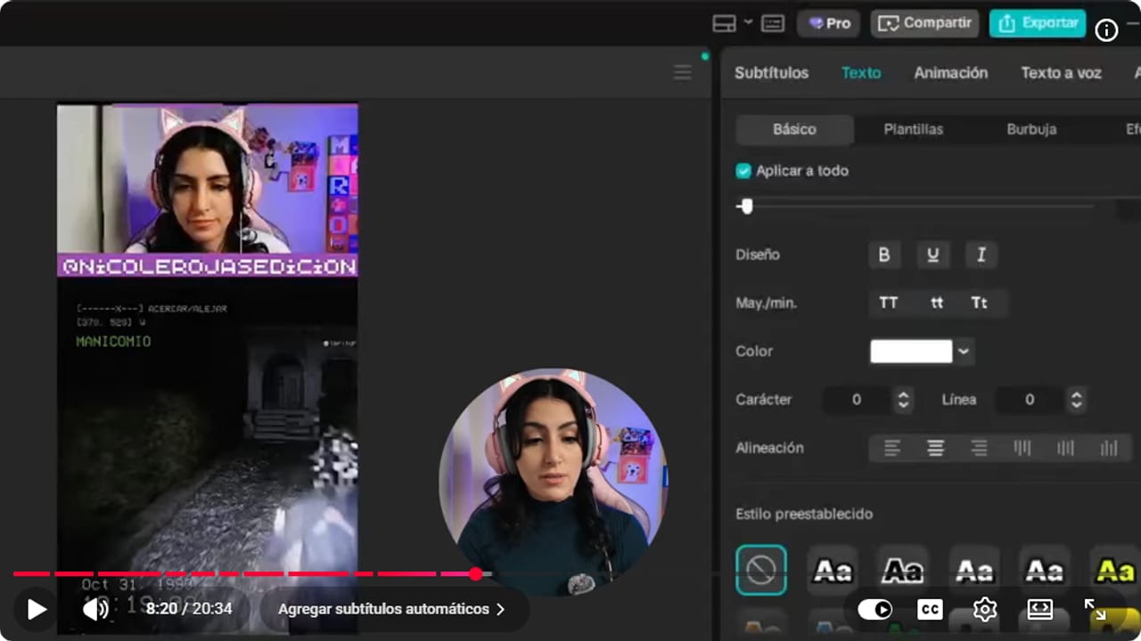 Panel de subtítulos automáticos de CapCut