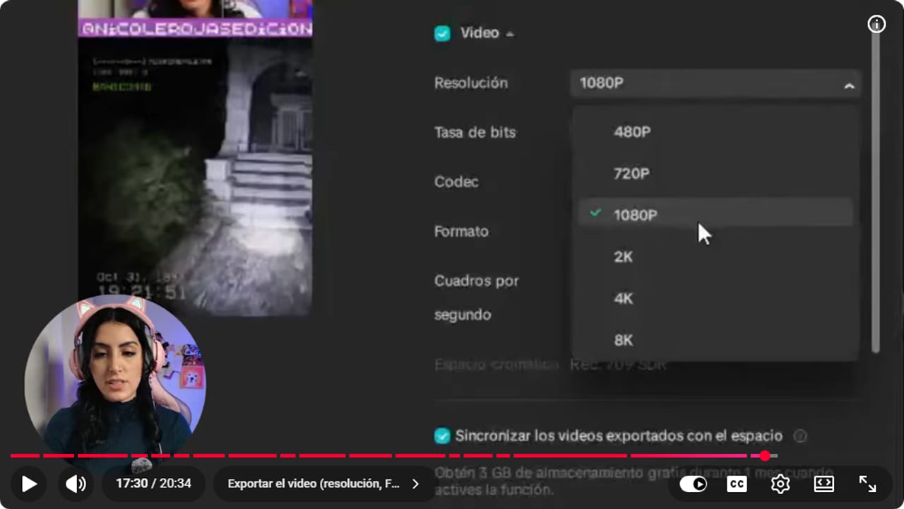 Menú de exportación de video de CapCut
