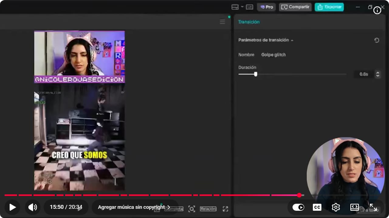 Controles de keyframes en una transición de CapCut