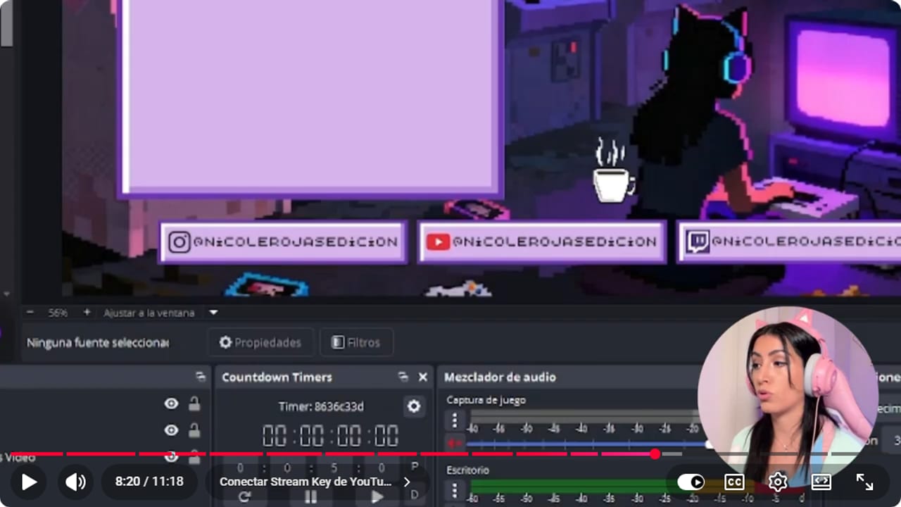 Vista previa de OBS preparada para un directo de YouTube